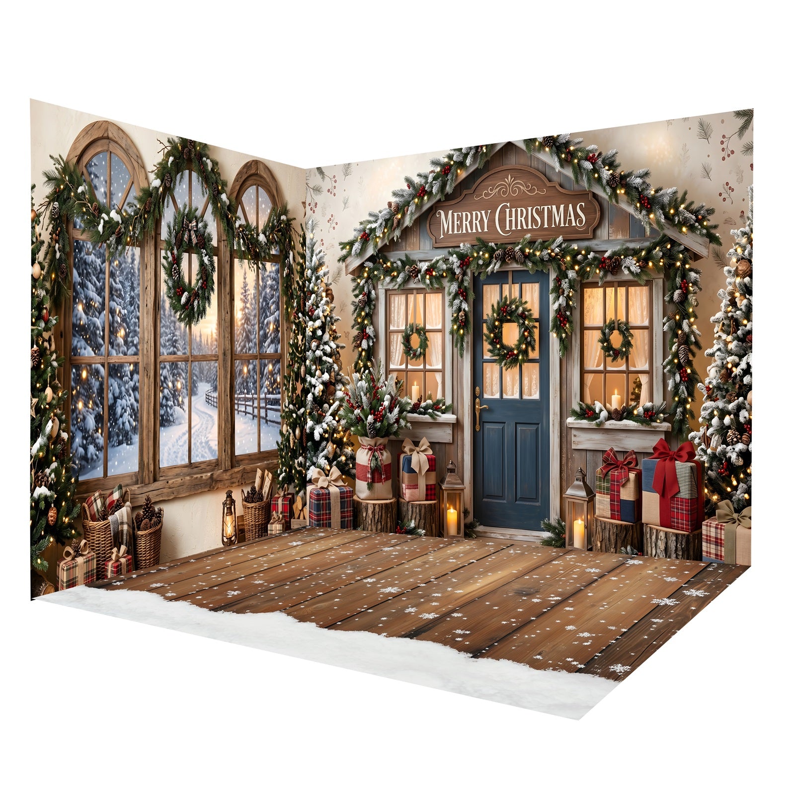 Christmas Backdrop Rustic Christmas Cottage Backdrop Room Set CEMRMS65-7