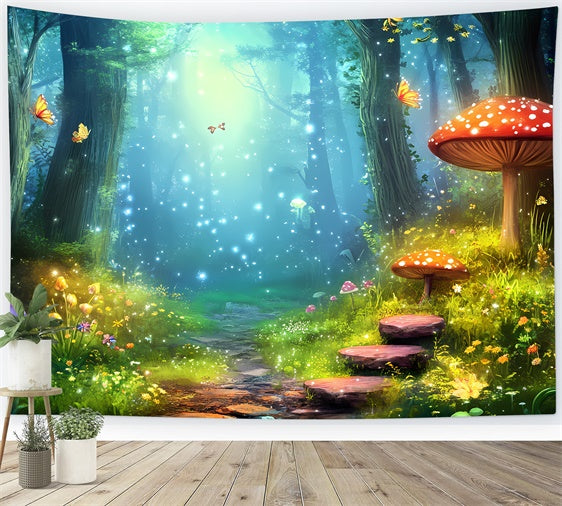 Fairy Tale Forest Backdrop Magical Butterflies Mushrooms Backdrop CJJ2-124
