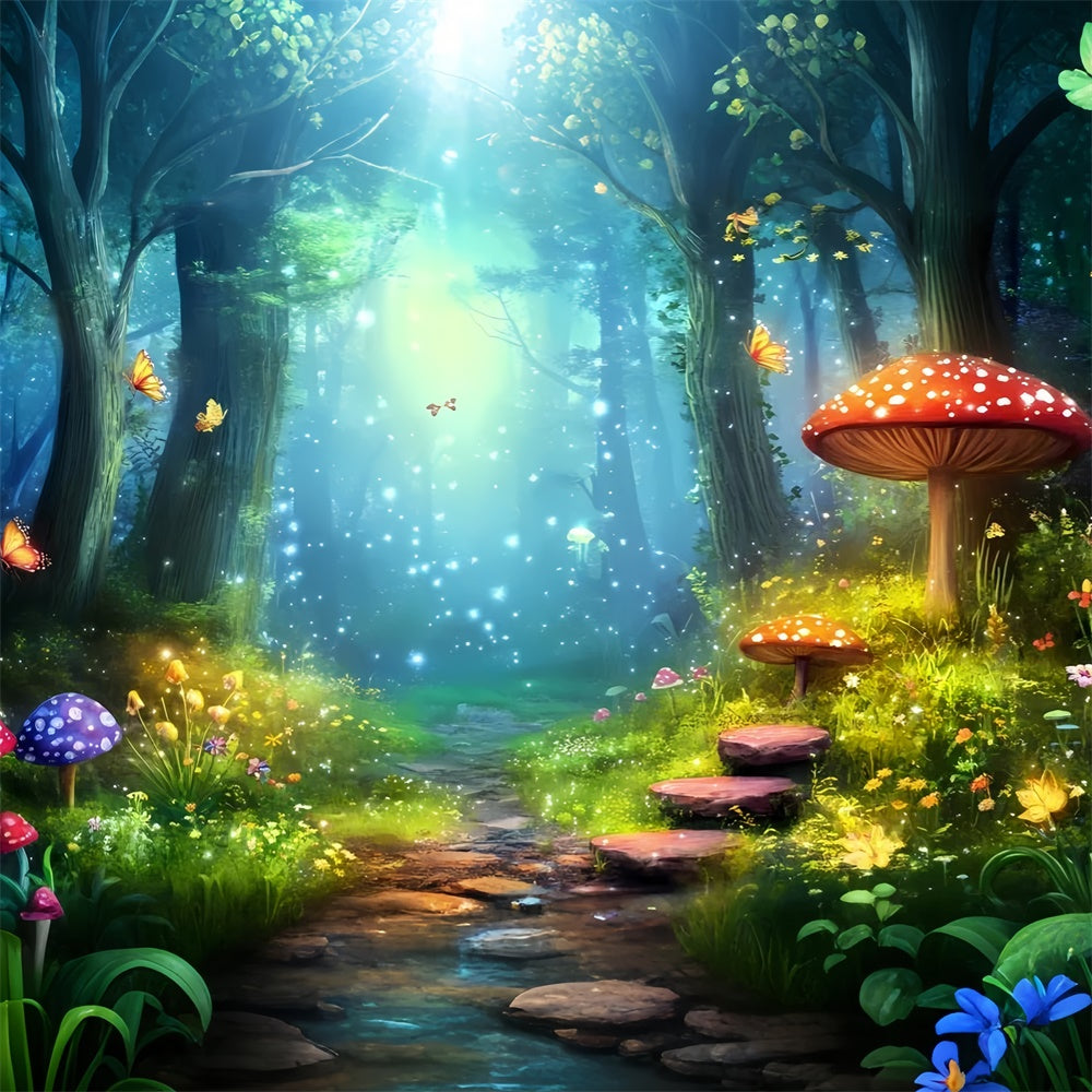Fairy Tale Forest Backdrop Magical Butterflies Mushrooms Backdrop CJJ2-124