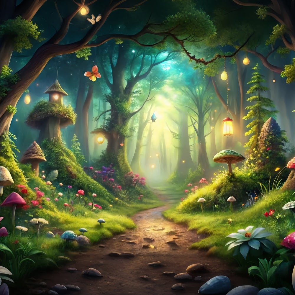 Fantasy Forest Backdrop Lantern Path Magical Mushrooms Backdrop CJJ2-125