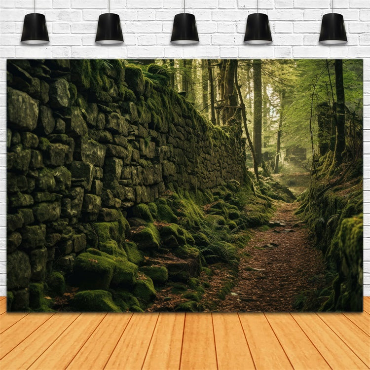 Forest Backdrop Photography Mossy Stone Wall Pathway Backdrop CJJ2-128