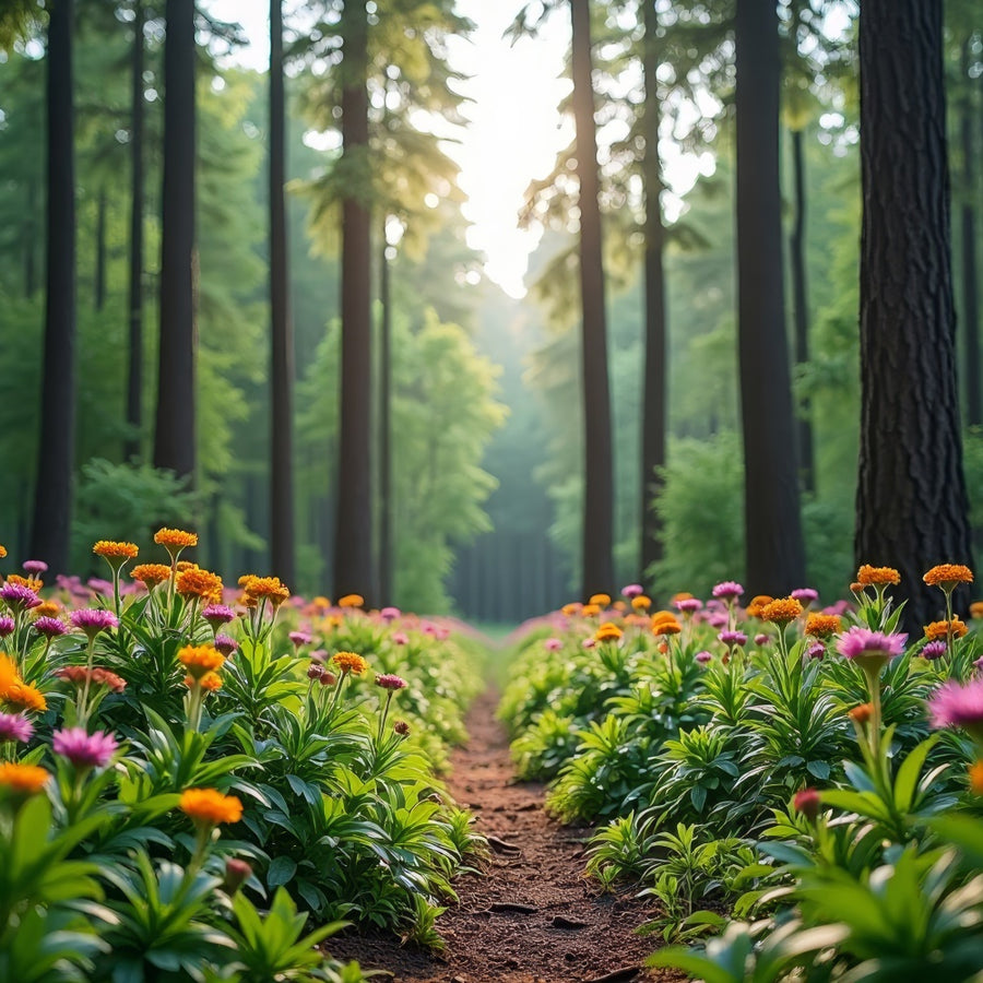 Forest Backdrop Blooming Wildflower Forest Path Backdrop CJJ2-58