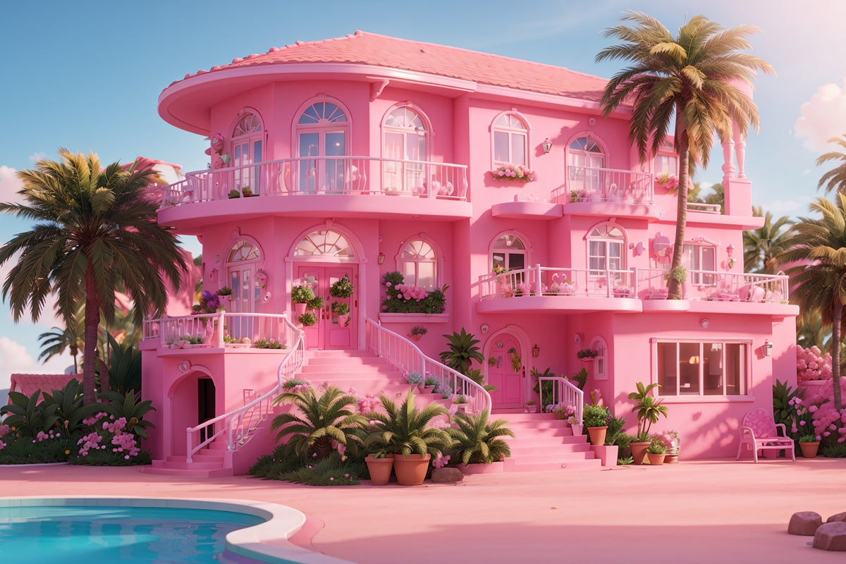 Pink Girl Backdrop House Backdrop Tropical Paradise Pink Villa Backdro