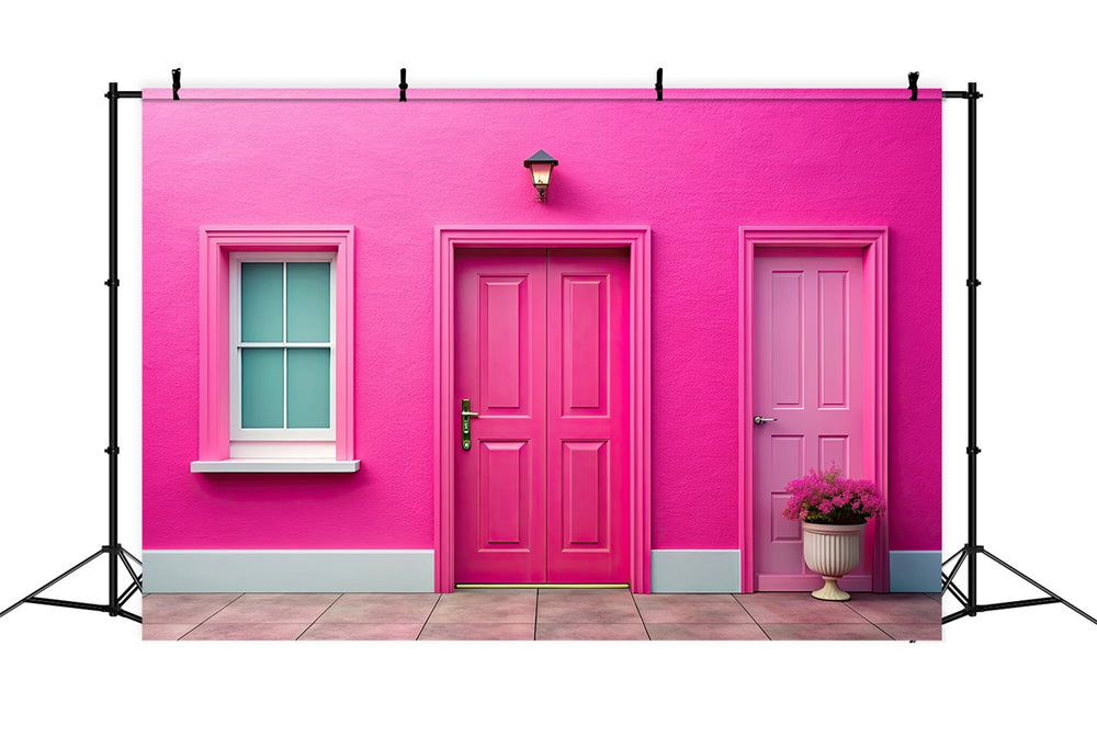 Fashion Doll Backdrop Photo Backdrop Chic Pink House Entrance Backdrop