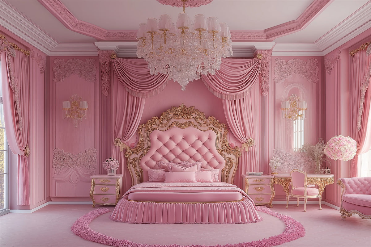 Fashion Doll Backdrop Backdrop Pink Baroque Bedroom Backdrop