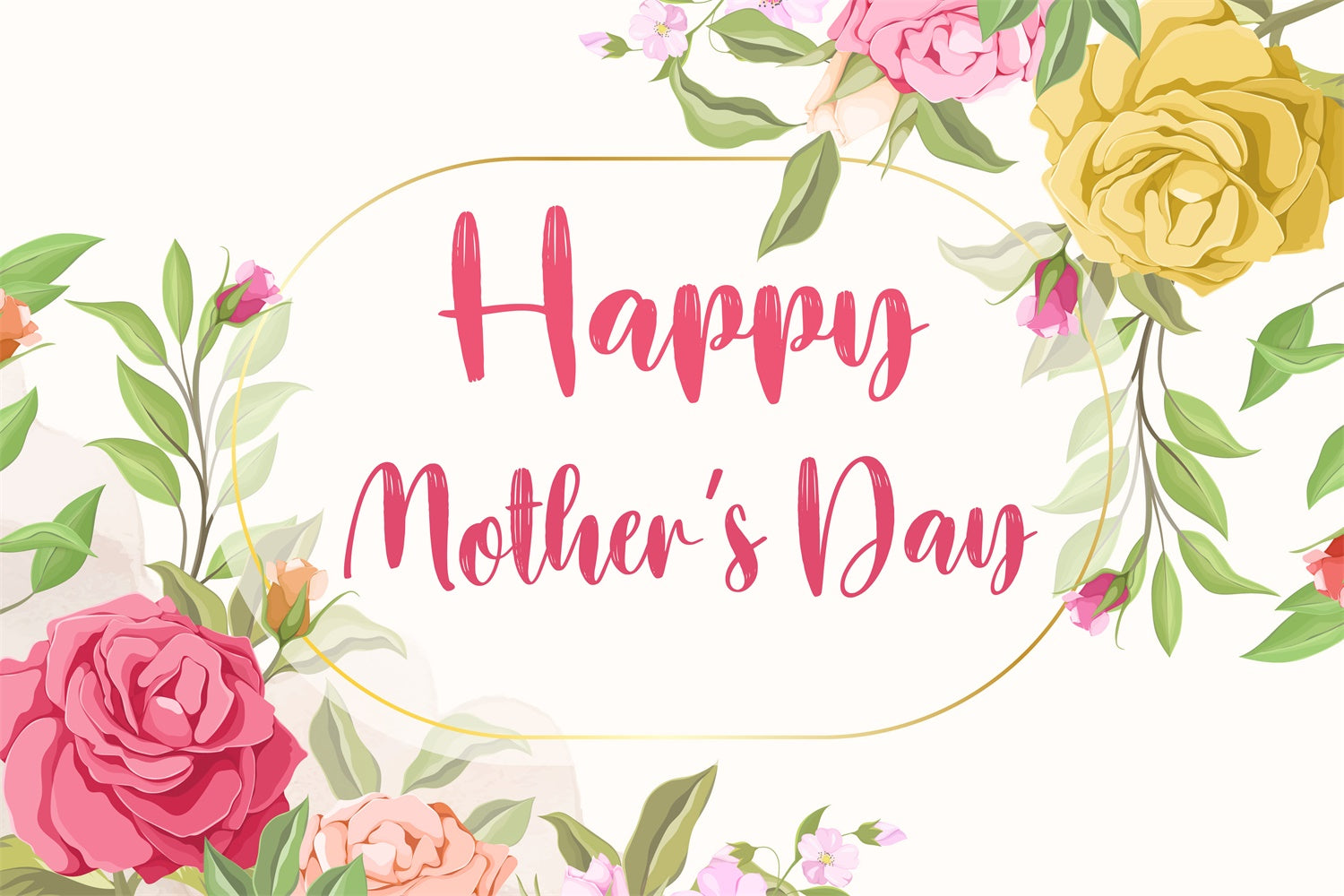 Mothers Day Backdrops Golden Frame Floral Watercolor Custom Backdrop CJJ3-161