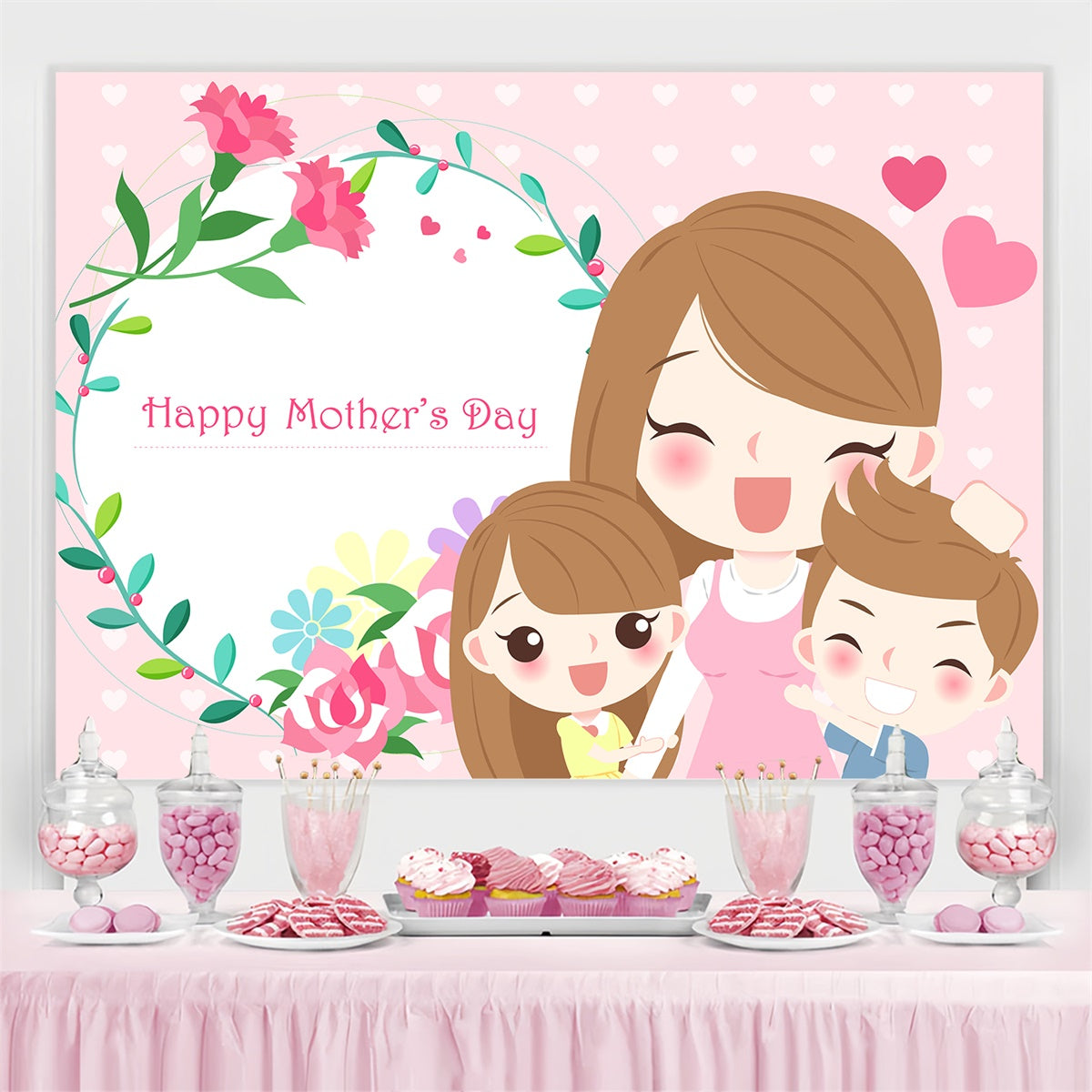 Mothers Day Backdrops Cheerful Cartoon Celebration Custom Backdrop CJJ3-173