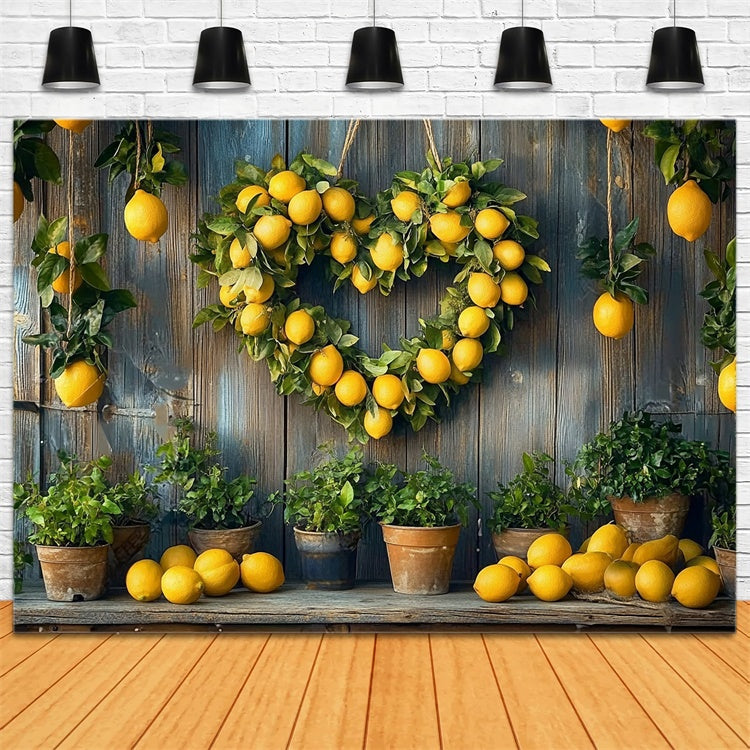 Lemon Backdrop Rustic Lemon Heart Wreath Summer Backdrop CJJ3-255