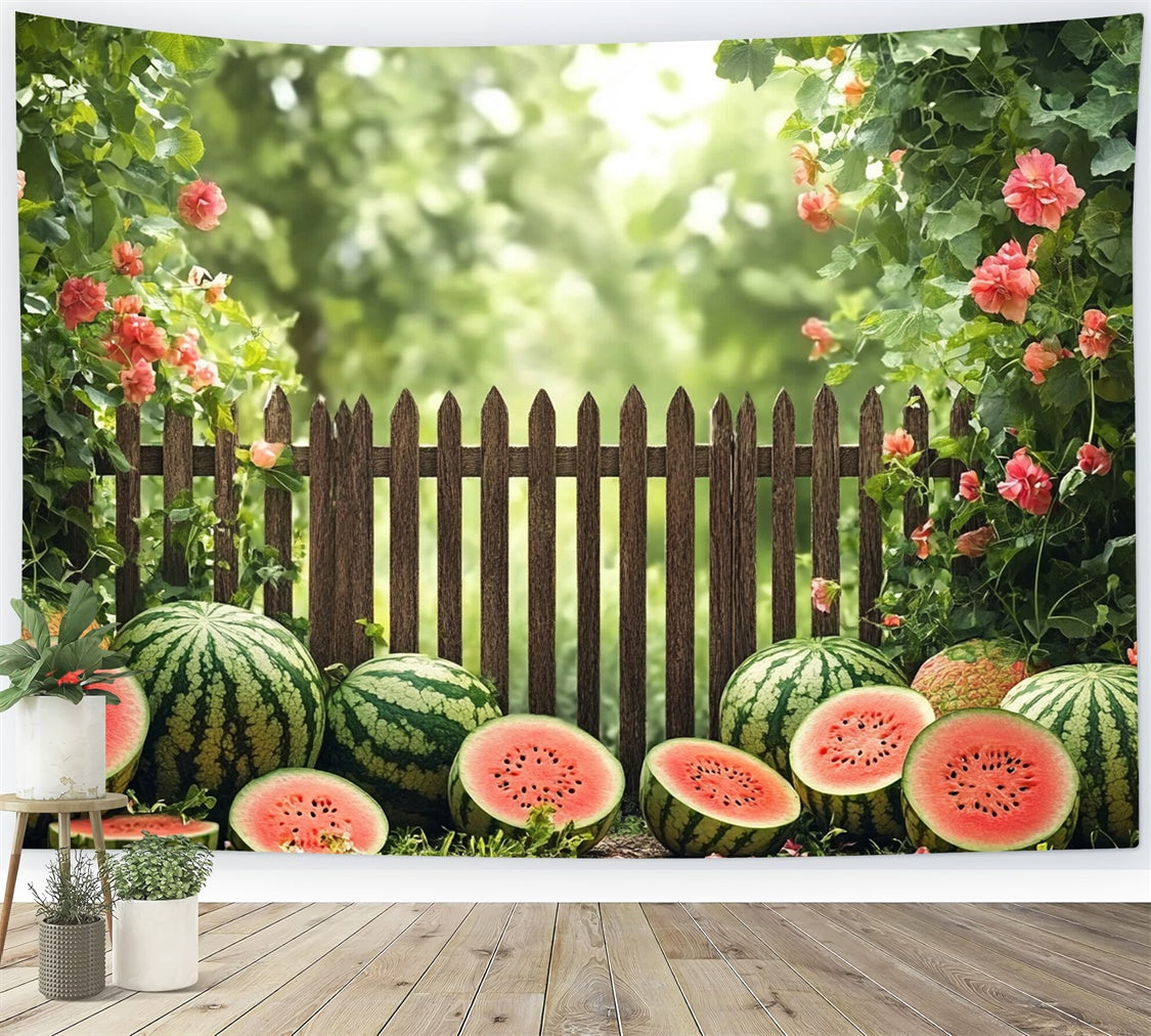 Watermelon Photography Backdrop Garden Fence Watermelon Summer Backdrop CJJ3-256