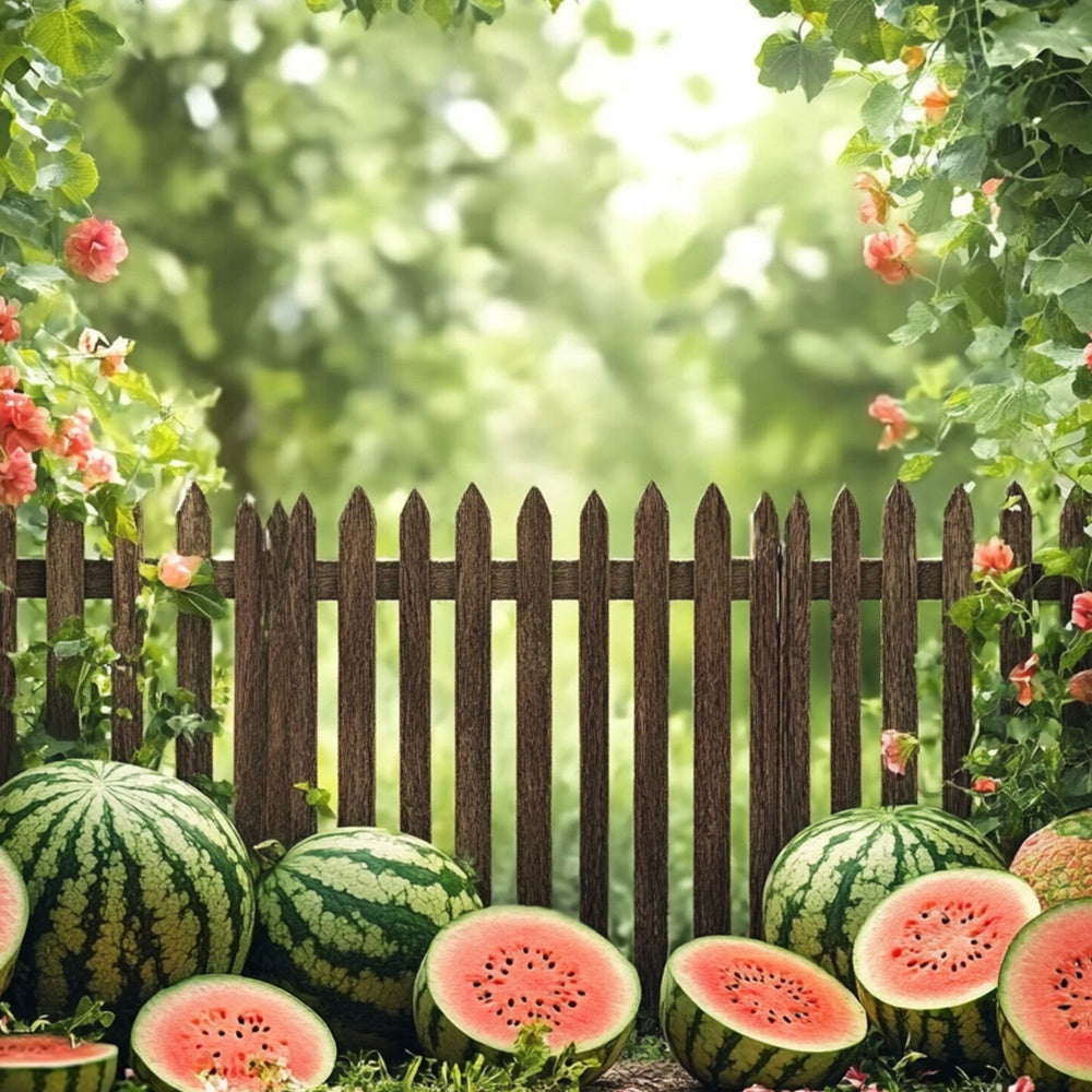 Watermelon Photography Backdrop Garden Fence Watermelon Summer Backdrop CJJ3-256