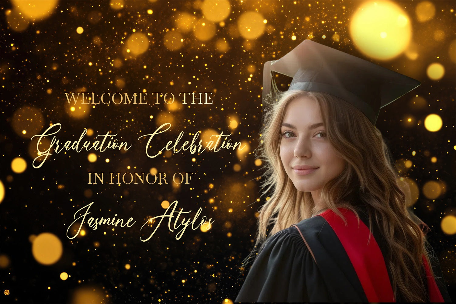 Graduation Backdrop Golden Sparkle Personalised Party Graduation Backd