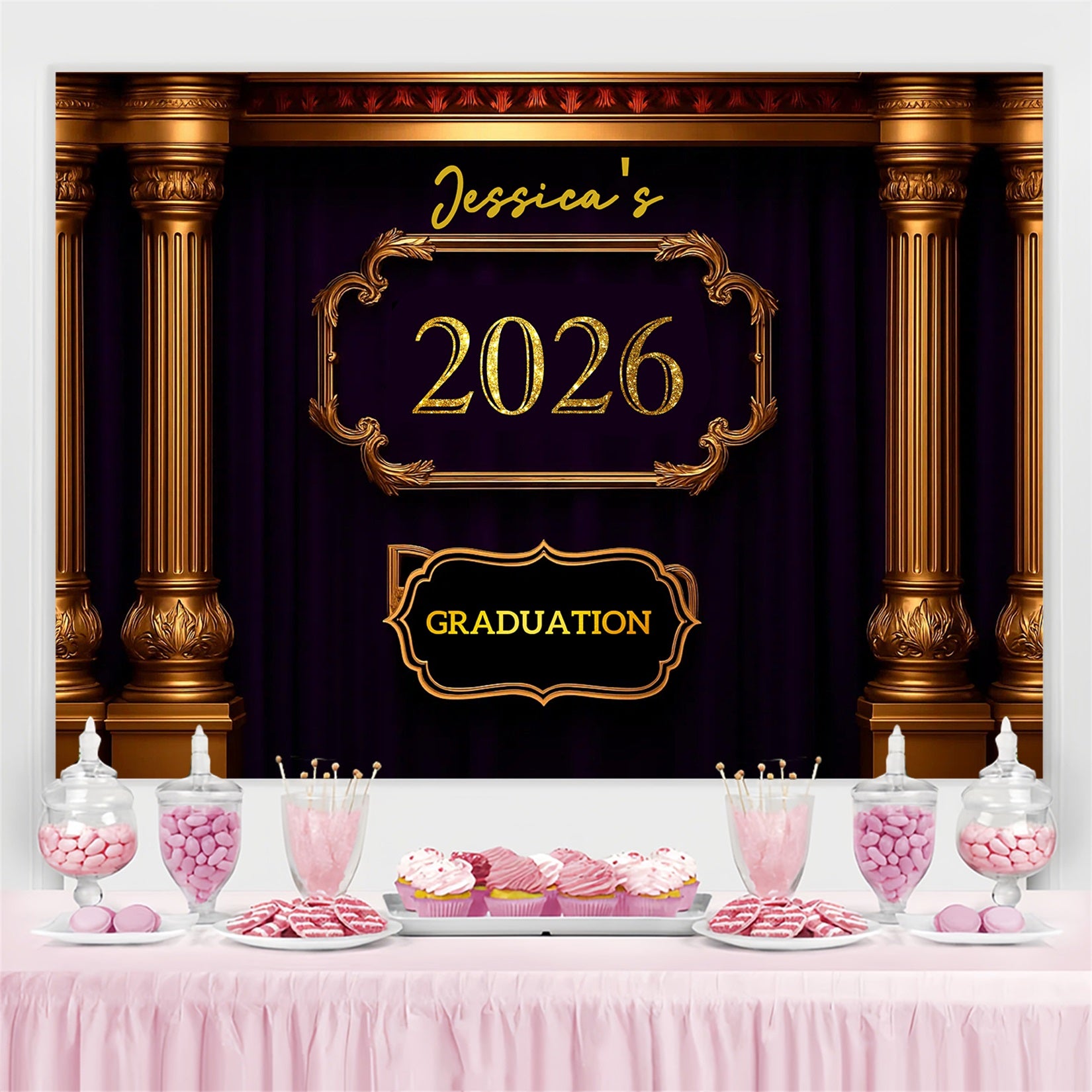 2026 Graduation Backdrop Classic Royal Decor Personalised Party Graduation Backdrop CJJ3-282