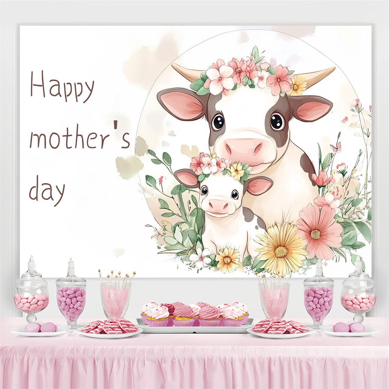 Mother's Day Photography Backdrops Floral Cow Family Customized Backdrop CSH-137