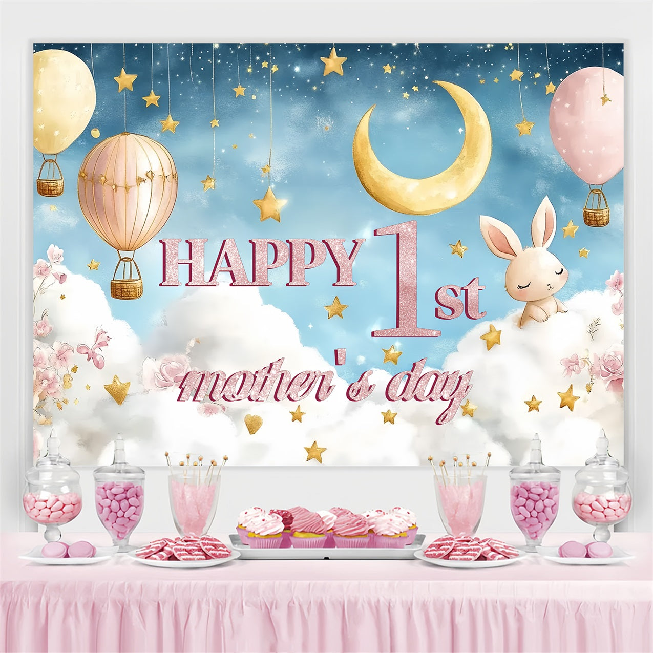 Mothers Day Backdrop Hot Air Balloon Sky Custom Backdrop CSH-140