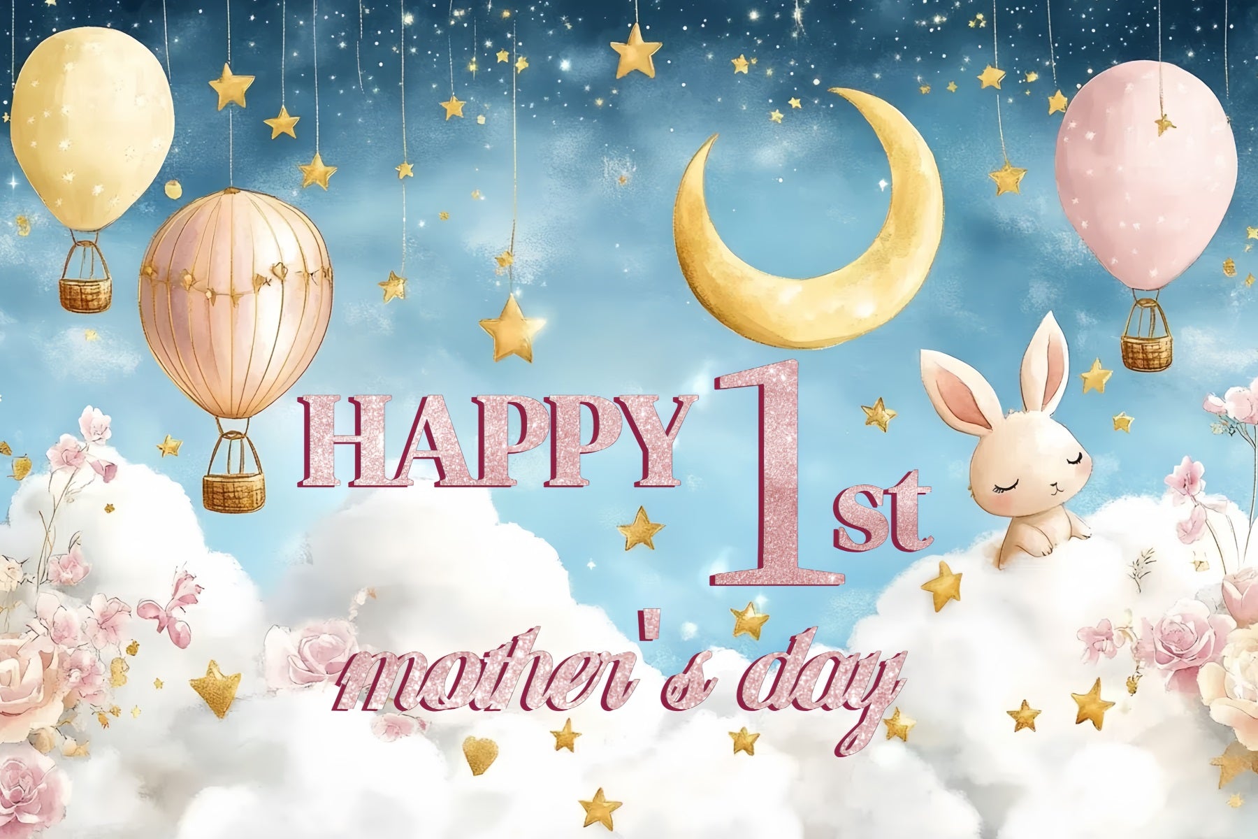 Mothers Day Backdrop Hot Air Balloon Sky Custom Backdrop CSH-140