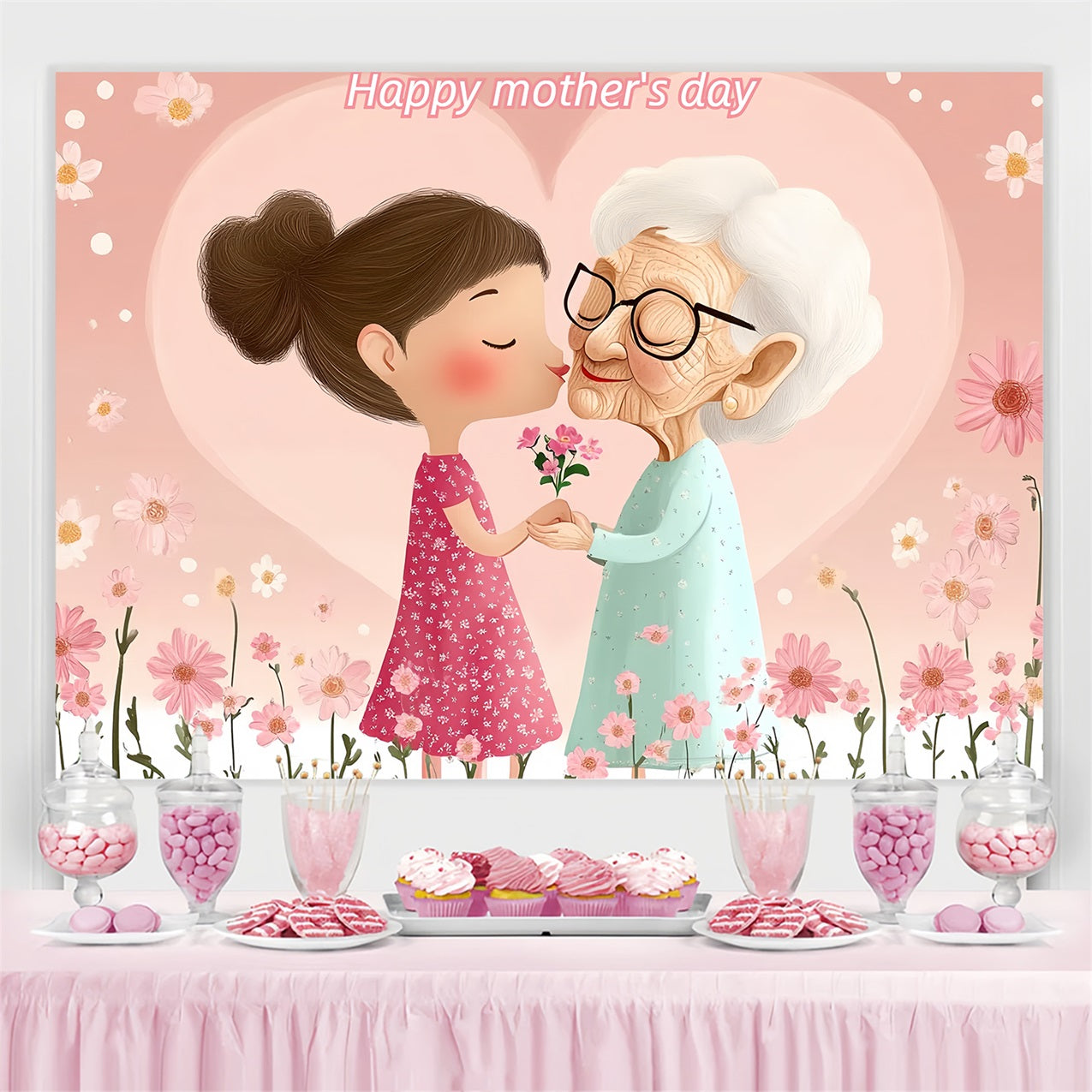 Mothers Day Backdrop Tender Kiss Grandma Custom Backdrop CSH-144