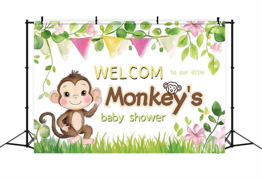 Baby Shower Backdrop Ideas Playful Monkey Flower Welcome Backdrop CSH2
