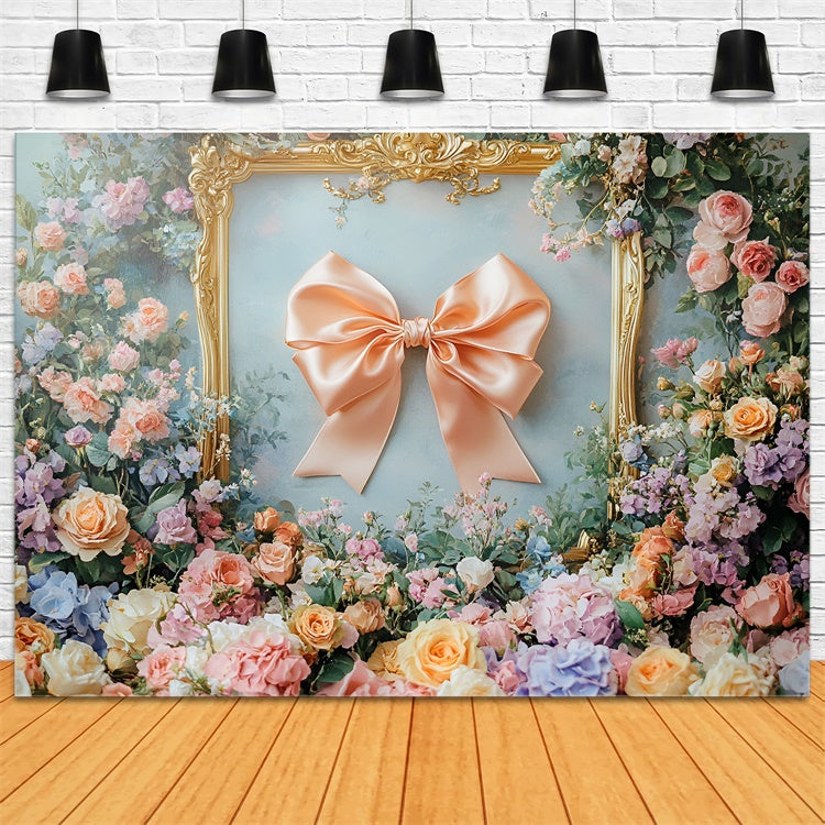 Flower Wall Backdrop Dreamy Floral Silk Bow Framed Backdrop CSH2-217