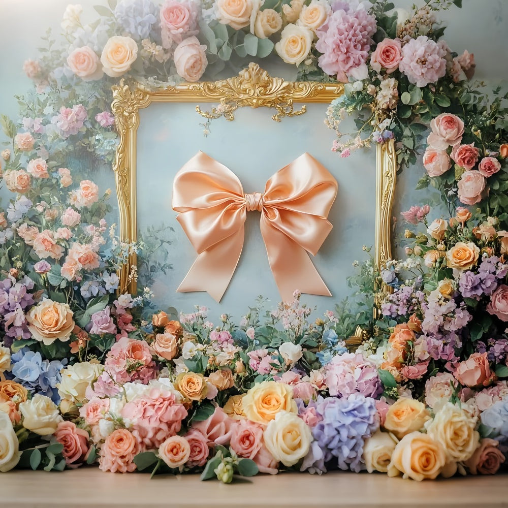 Flower Wall Backdrop Dreamy Floral Silk Bow Framed Backdrop CSH2-217