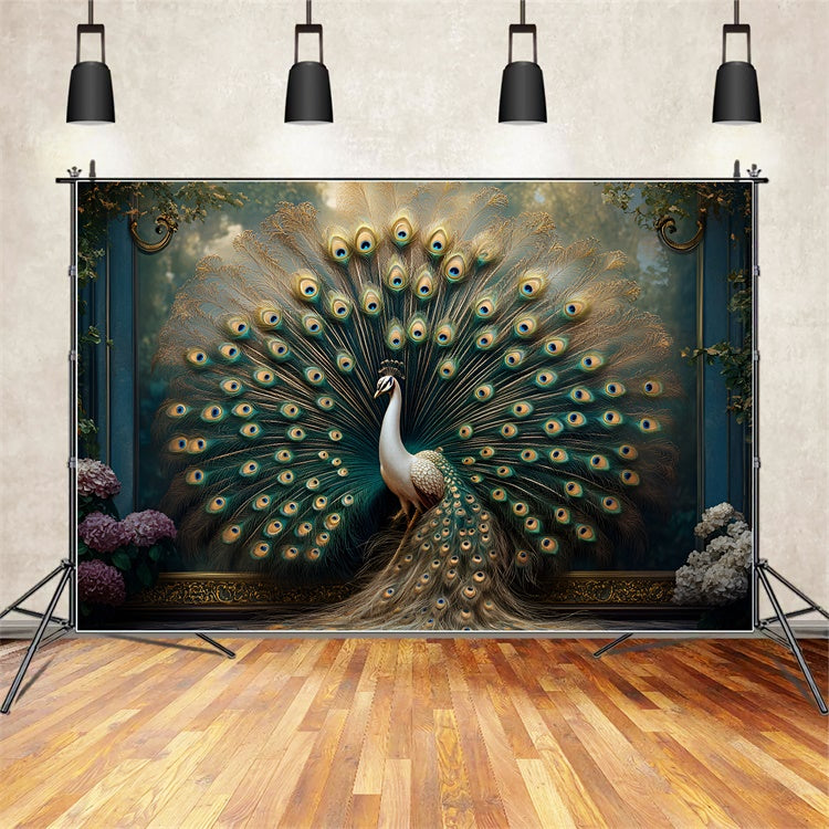 Vintage Wall Backdrop Stunning Peacock Feather Display Backdrop CSH2-231