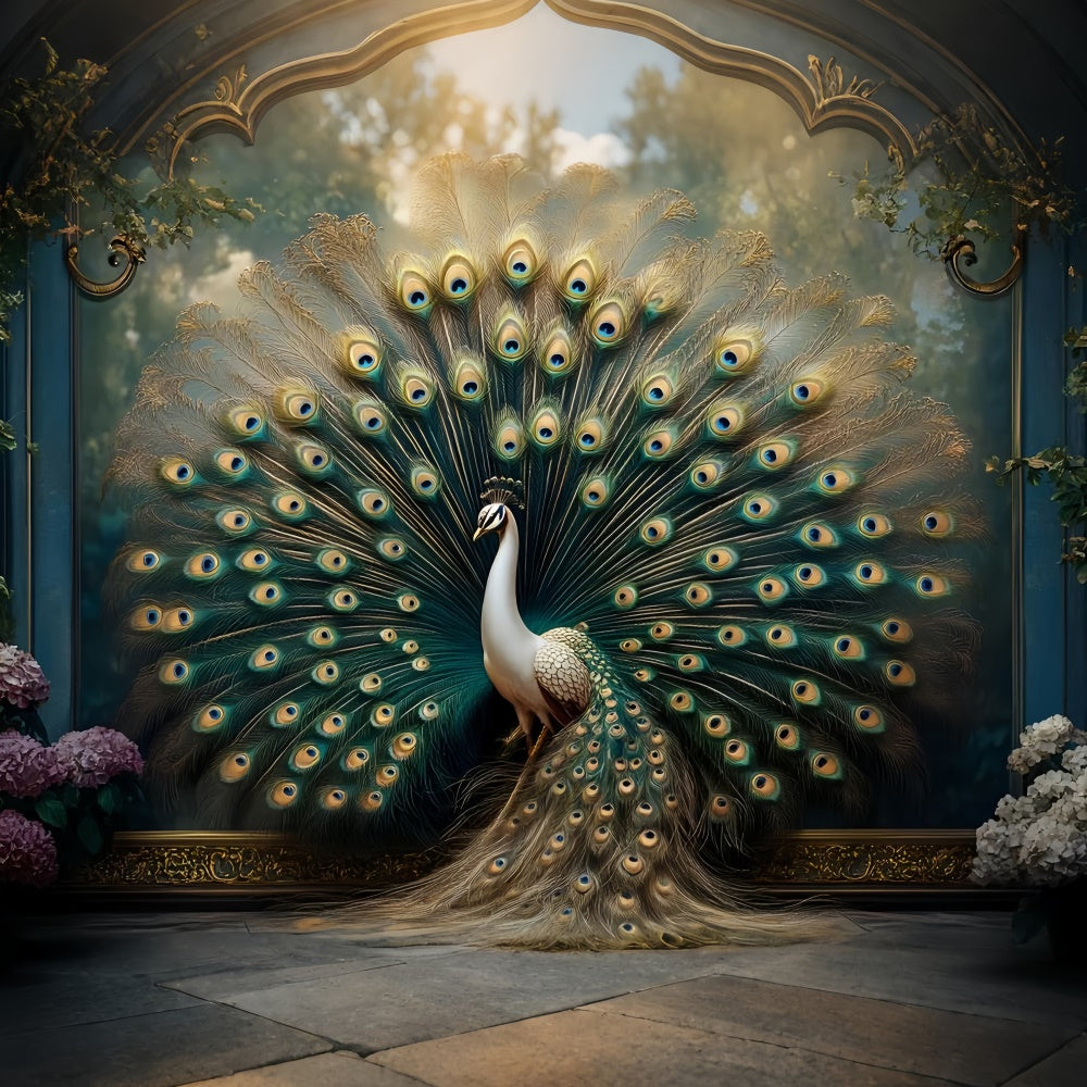 Vintage Wall Backdrop Stunning Peacock Feather Display Backdrop CSH2-231