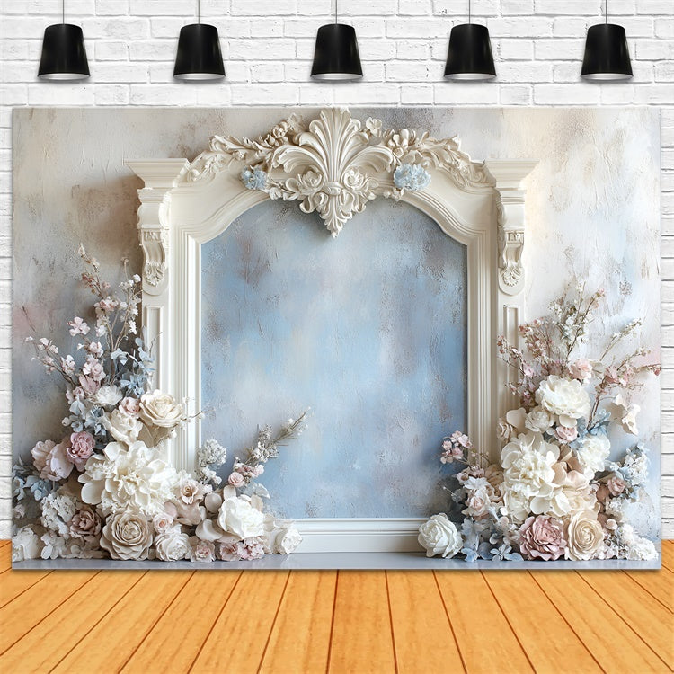 Flower Wall Backdrop Romantic Blue Floral Frame Backdrop CSH2-233