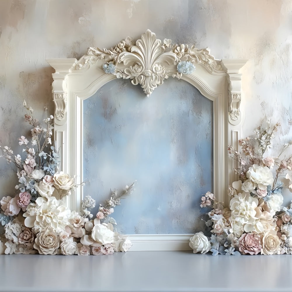 Flower Wall Backdrop Romantic Blue Floral Frame Backdrop CSH2-233