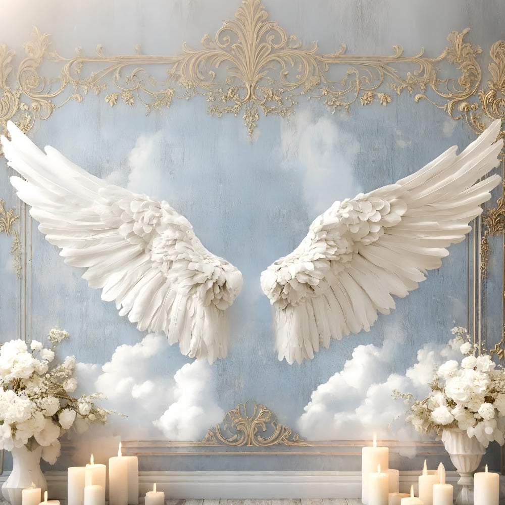 Vintage Wall Backdrop Delicate Angelic Wings Cloud Backdrop CSH2-239
