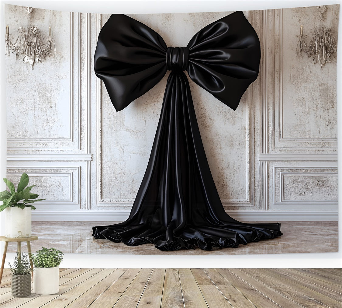 Vintage Wall Backdrop Elegant Black Satin Bow Backdrop CSH2-242