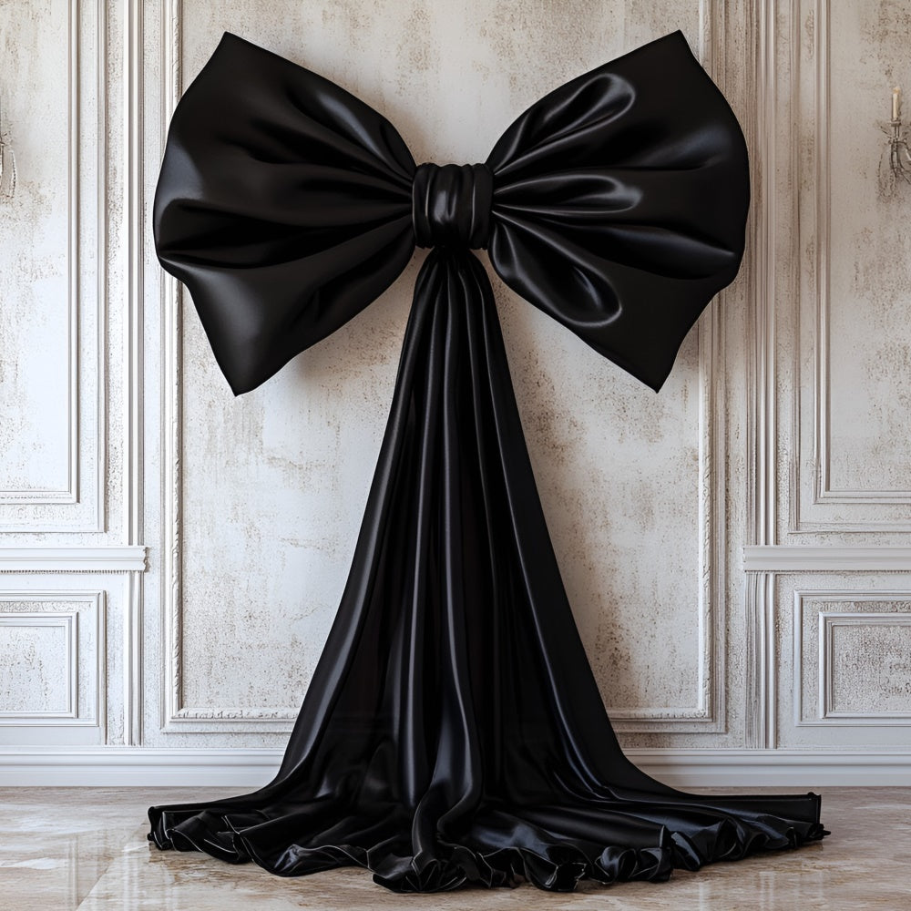 Vintage Wall Backdrop Elegant Black Satin Bow Backdrop CSH2-242