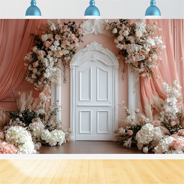 Flower Wall Backdrop Peach Floral Doorway Backdrop CSH2-244