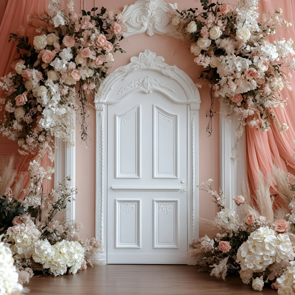 Flower Wall Backdrop Peach Floral Doorway Backdrop CSH2-244