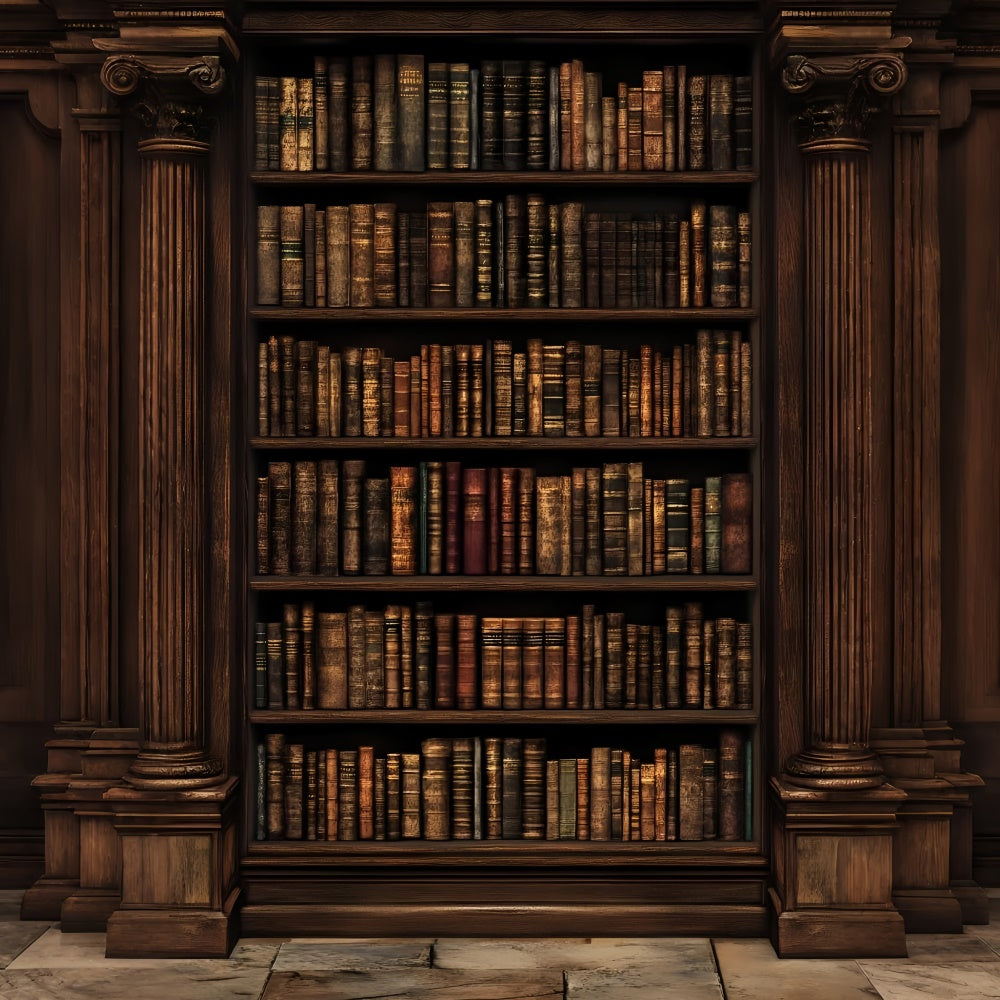 Vintage Wall Backdrop Dark Wood Library Backdrop CSH2-249