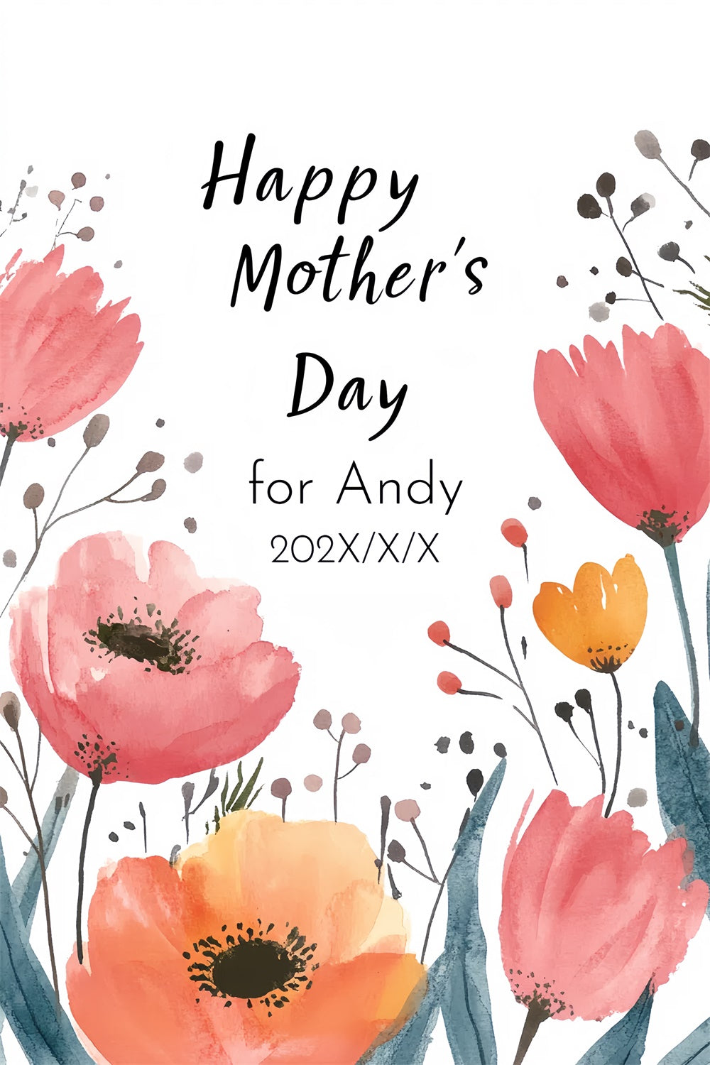 Mothers Day Backdrops Rustic Watercolor Wildflower Custom Backdrop CSH3-102