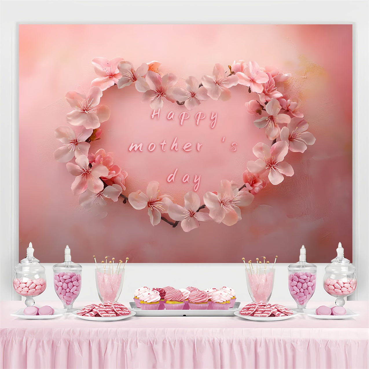 Mother's Day Backdrop Ideas Delicate Sakura Heart Customized Backdrop CSH3-138