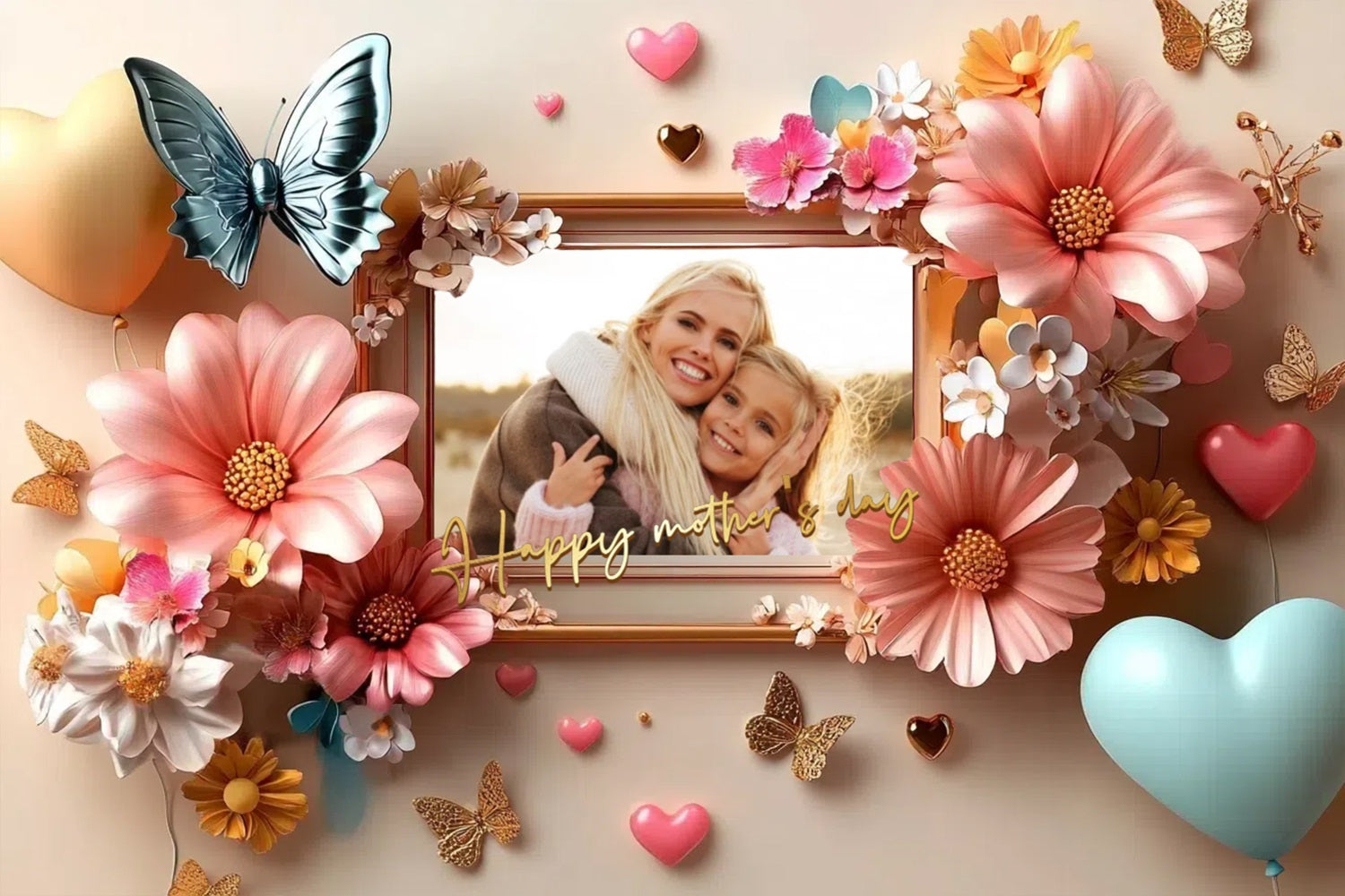 Mothers Day Backdrop Romantic Floral Balloon Personalized Backdrop CSH3-140