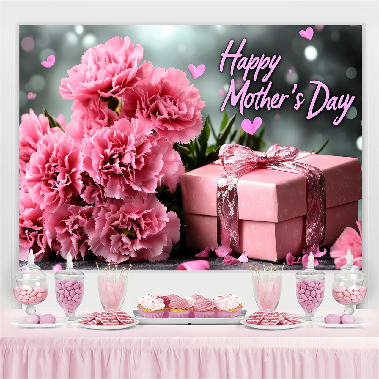 Happy Mother's Day Backdrop Pink Carnation Gift Personalized Backdrop CSH3-151