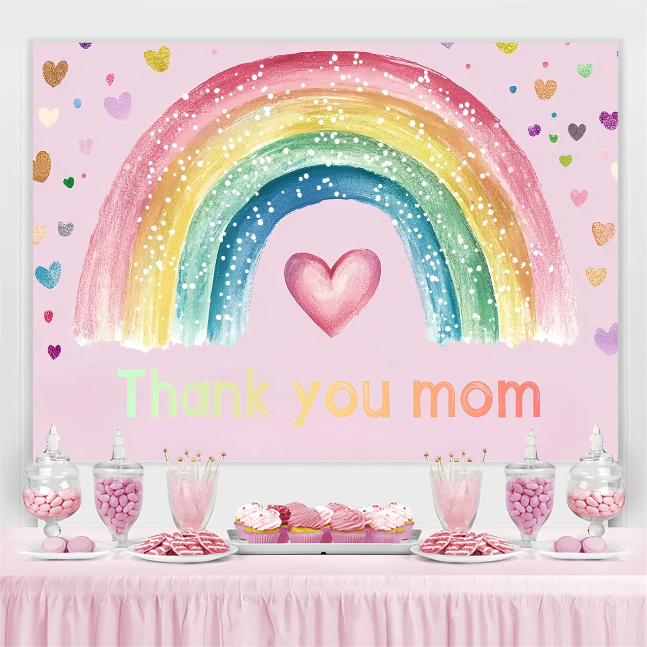 Backdrops For Mother's Day Colorful Hearts Rainbow Personalised Backdrop CSH3-170