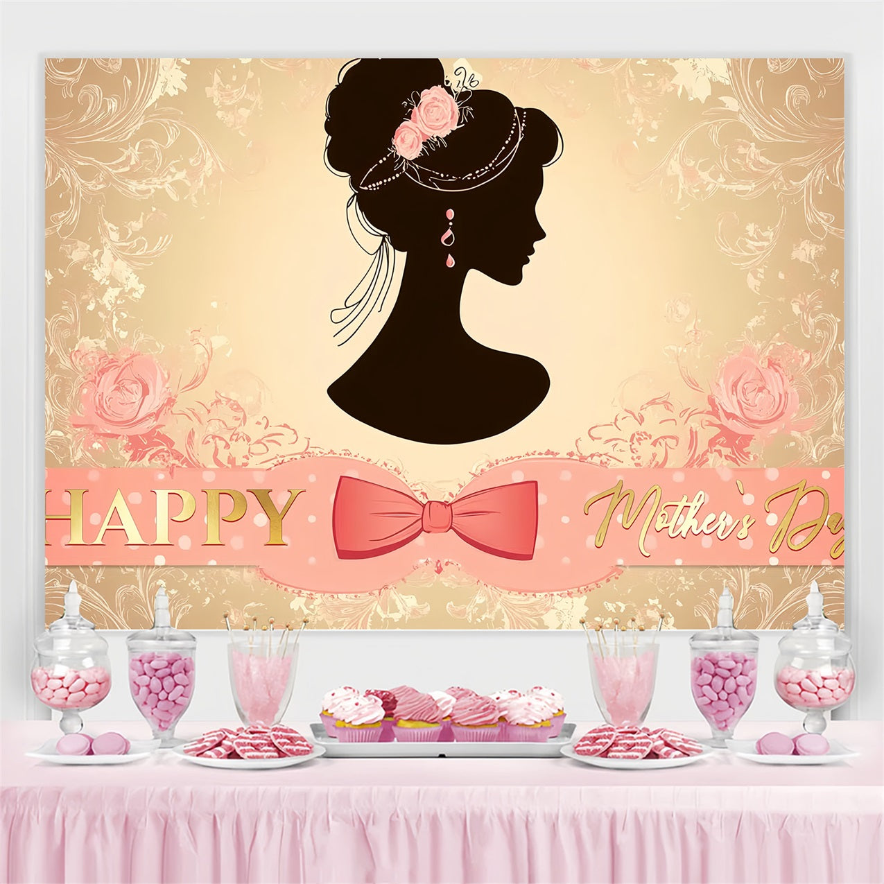 Backdrop For Mother's Day Vintage Glamour Silhouette Personalized Backdrop CSH3-179