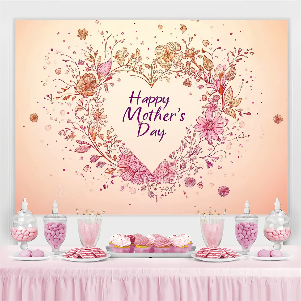 Mother Day Backdrop Romantic Floral Heart Custom Backdrop CSH3-184
