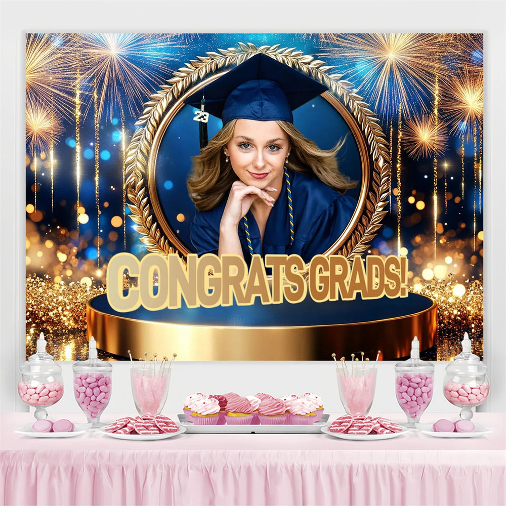 Custom Graduation Backdrops Circle Frame Fireworks Graduation Party Ba