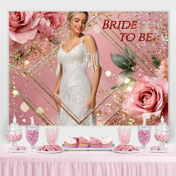 Photo Backdrop Bridal Shower Sparkling Pink Rose Personalized Backdrop CSH3-278