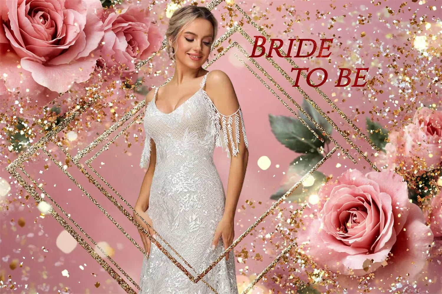 Photo Backdrop Bridal Shower Sparkling Pink Rose Personalized Backdrop CSH3-278