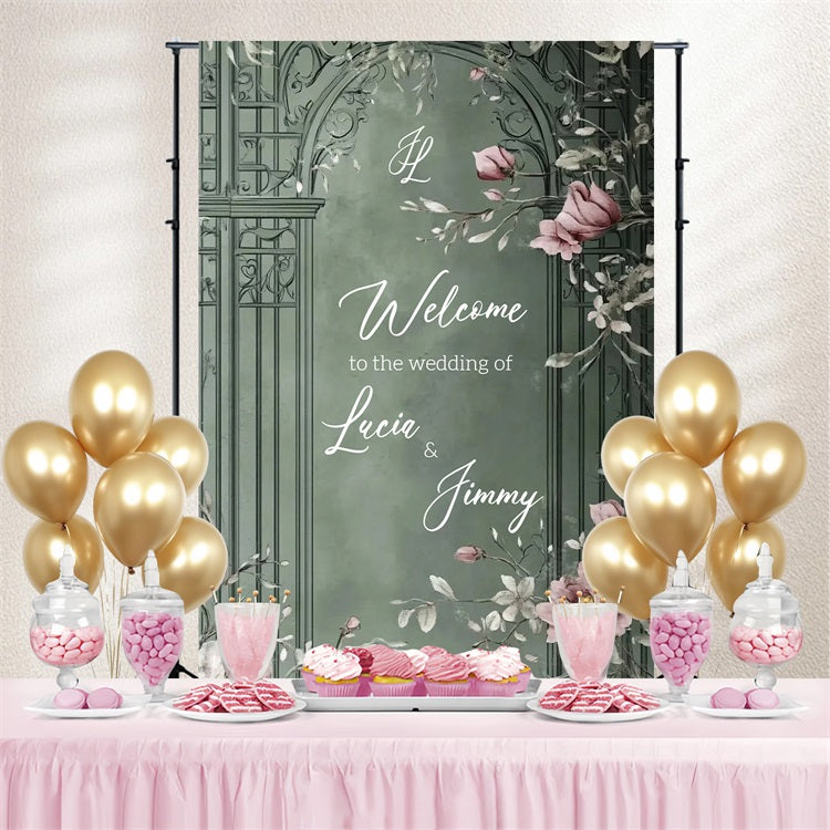 Rustic Wedding Backdrop Green Arch Floral Personalized Backdrop CSH3-286