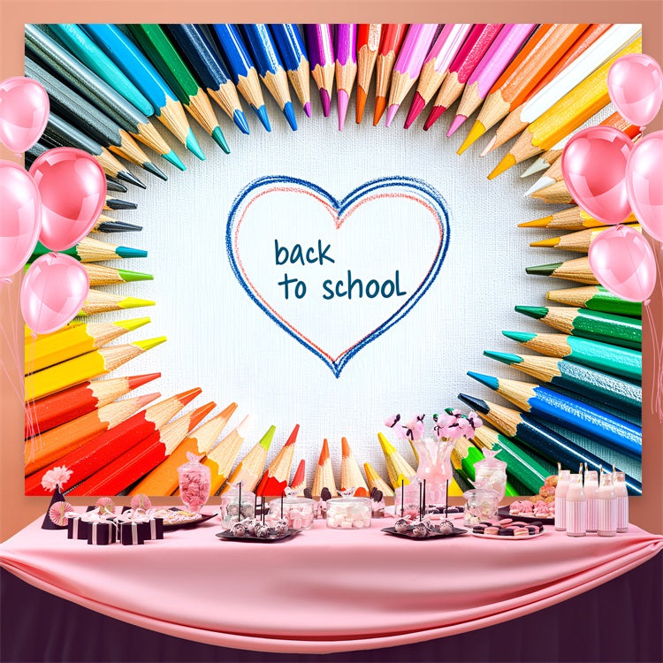 Back To School Picture Backdrop Heart-Shaped Color Pencil Backdrop CSH3-40