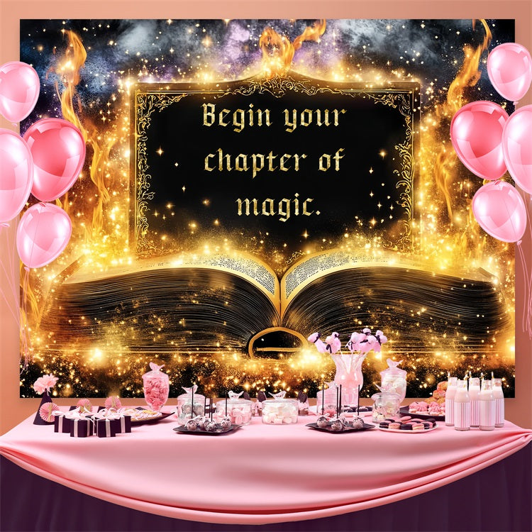 Back To School Backdrops Golden Flames Magical Book Backdrop CSH3-73