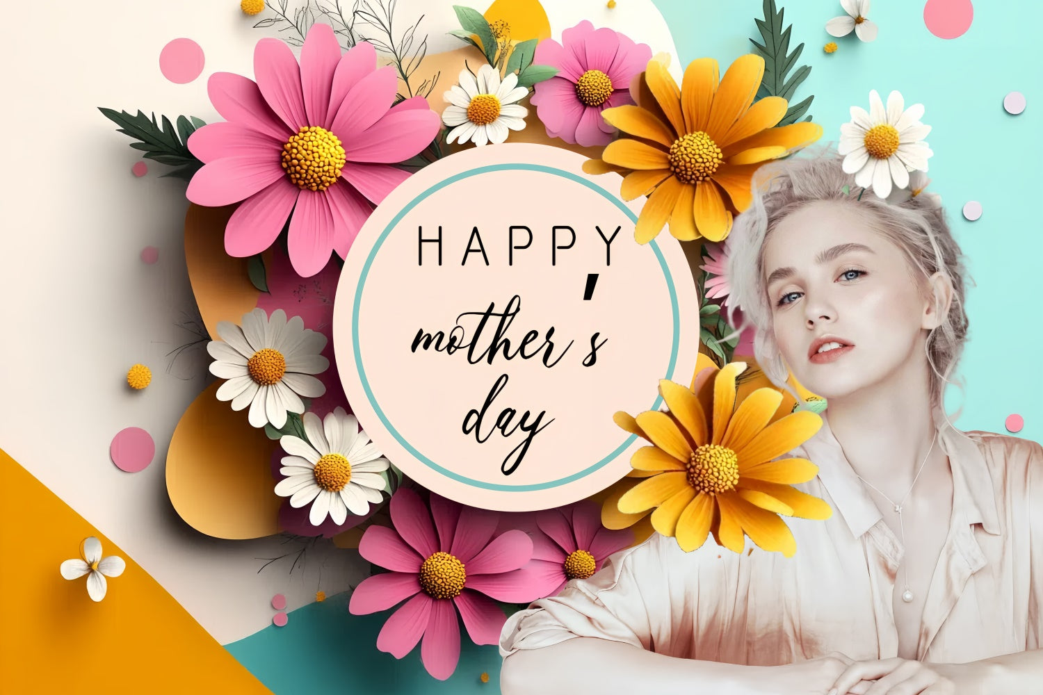 Happy Mother's Day Backdrop Vibrant Daisy Pastel Custom Backdrop CSH3-95