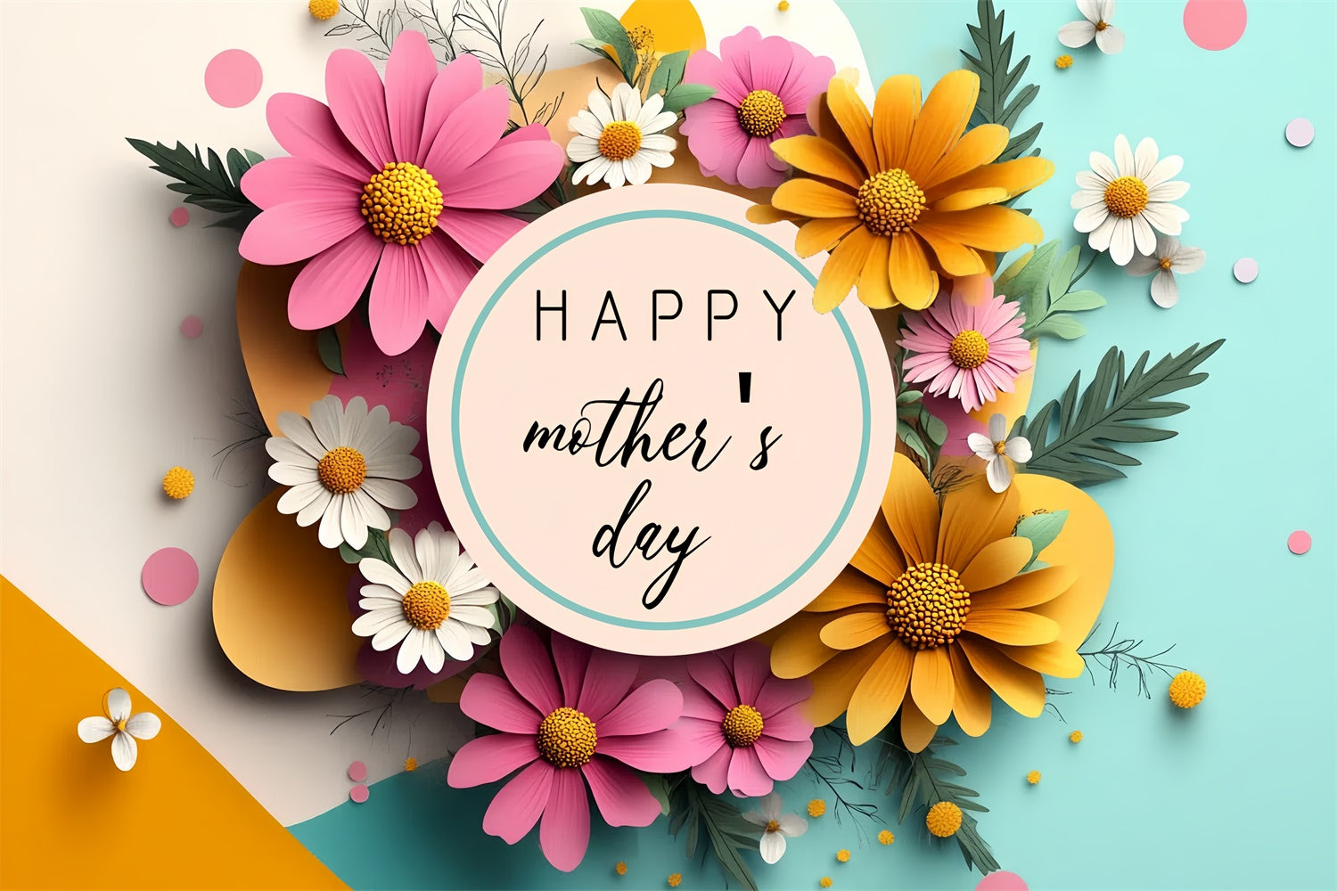 Happy Mother's Day Backdrop Vibrant Daisy Pastel Custom Backdrop CSH3-95