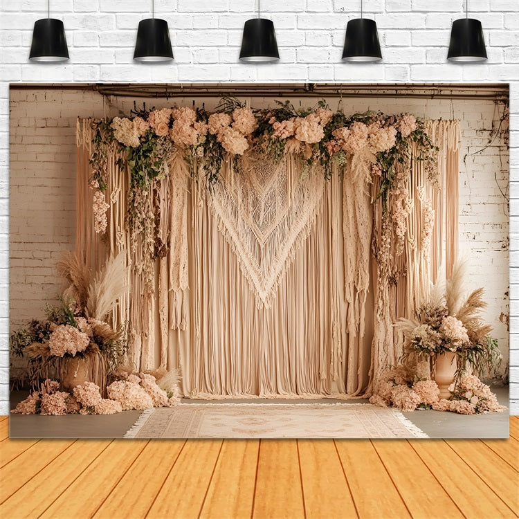 Boho Backdrop Macrame Drape Blush Flowers Backdrop CSH4-132
