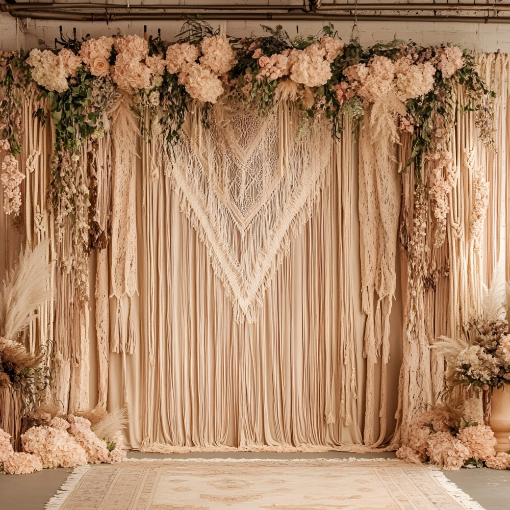 Boho Backdrop Macrame Drape Blush Flowers Backdrop CSH4-132